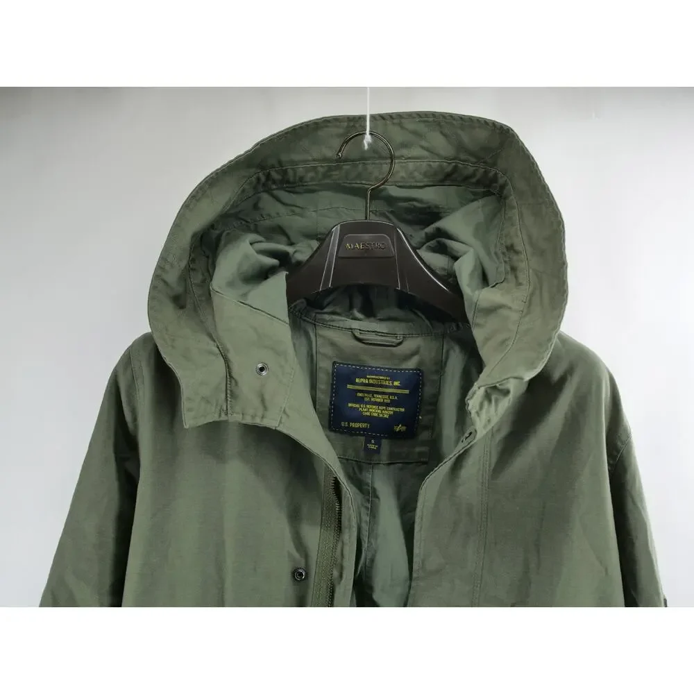 Alpha Industries Fishtail Parka Jacket Hooded Army Coat Men's Size Small